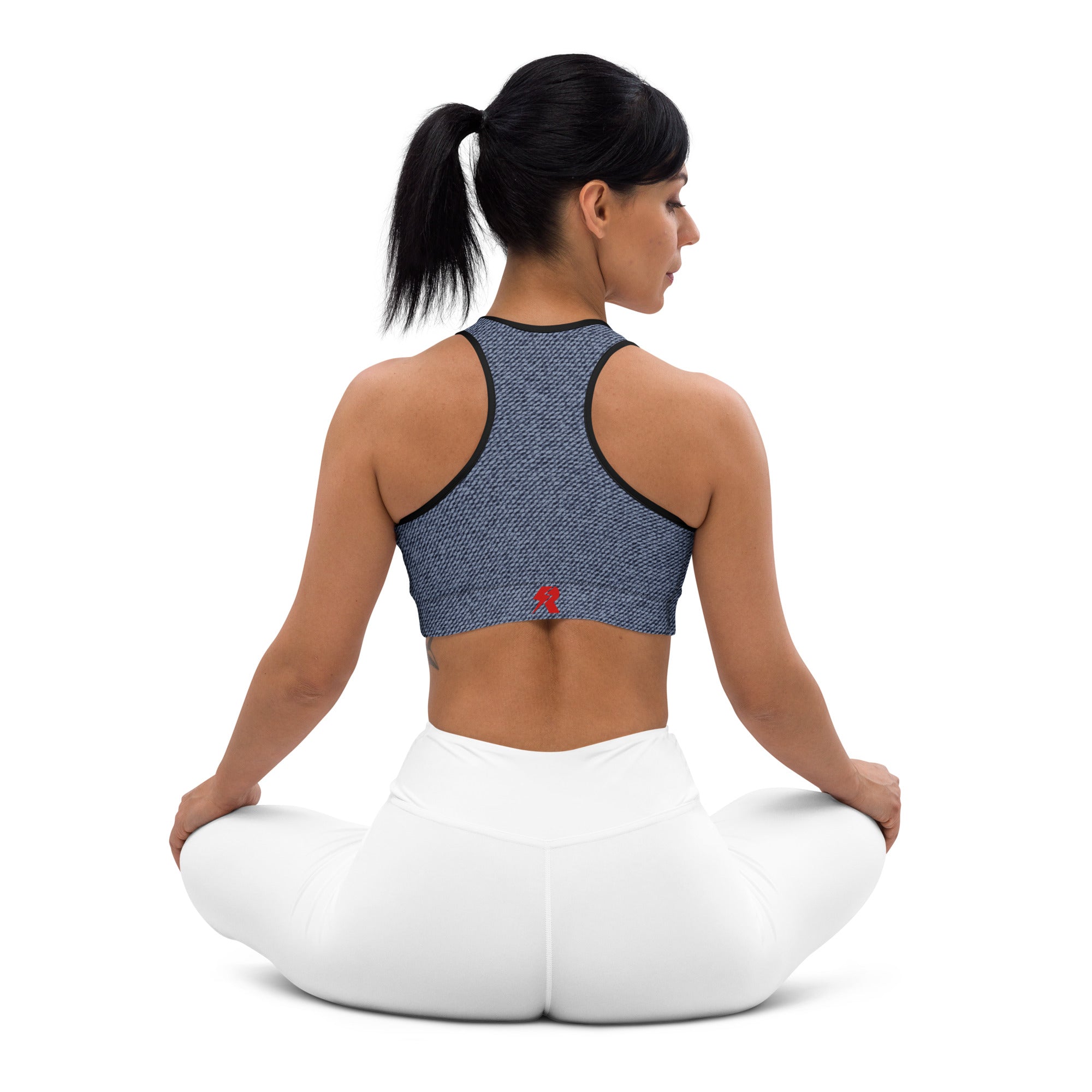 Blue Denim Rose Sports Bra